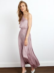 Hellpink - Plissiertes One-Shoulder-Midikleid aus Satin - Bild 2 von 5