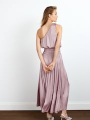 Hellpink - Plissiertes One-Shoulder-Midikleid aus Satin - Bild 3 von 5
