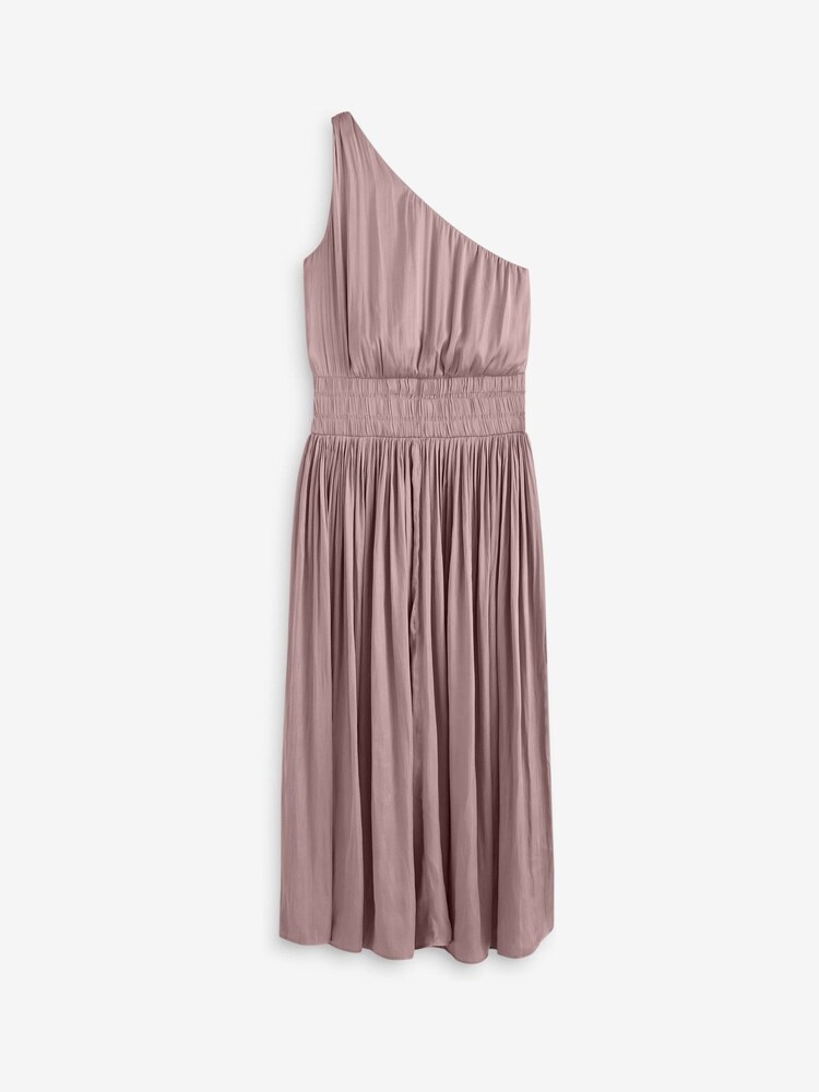 Hellpink - Plissiertes One-Shoulder-Midikleid aus Satin - Bild 5 von 5