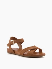 Dune London Brown Landie Cross Strap Comfort Sandals - Image 4 of 6