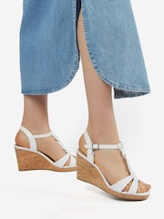 Dune London White Standard Fit Koala Plait T-Bar Strap Cork Wedge Heels - Image 1 of 5