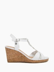 Dune London White Standard Fit Koala Plait T-Bar Strap Cork Wedge Heels - Image 2 of 5