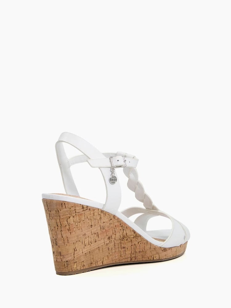 Dune London White Standard Fit Koala Plait T-Bar Strap Cork Wedge Heels - Image 4 of 5