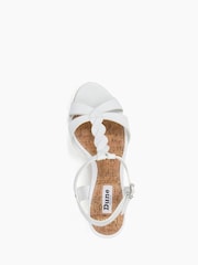 Dune London White Standard Fit Koala Plait T-Bar Strap Cork Wedge Heels - Image 5 of 5