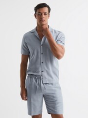 Reiss Airforce Blue Payne Casual Linen Shorts - Image 1 of 6