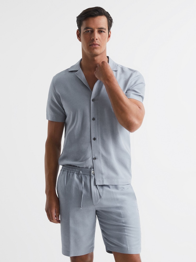 Reiss Airforce Blue Payne Casual Linen Shorts - Image 1 of 6