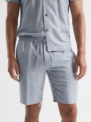 Reiss Airforce Blue Payne Casual Linen Shorts - Image 4 of 6