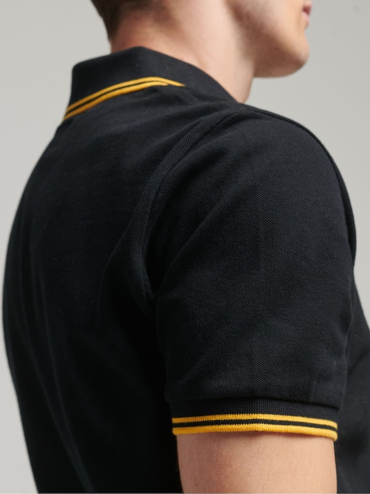 Superdry Black Cotton Vintage Tipped Short Sleeve Polo Shirt - Image 2 of 4