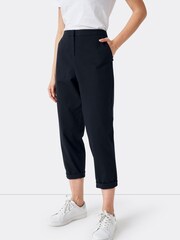 Crew Clothing Company Navy Blue Cotton Tapered Casual Trousers - Image 1 of 4