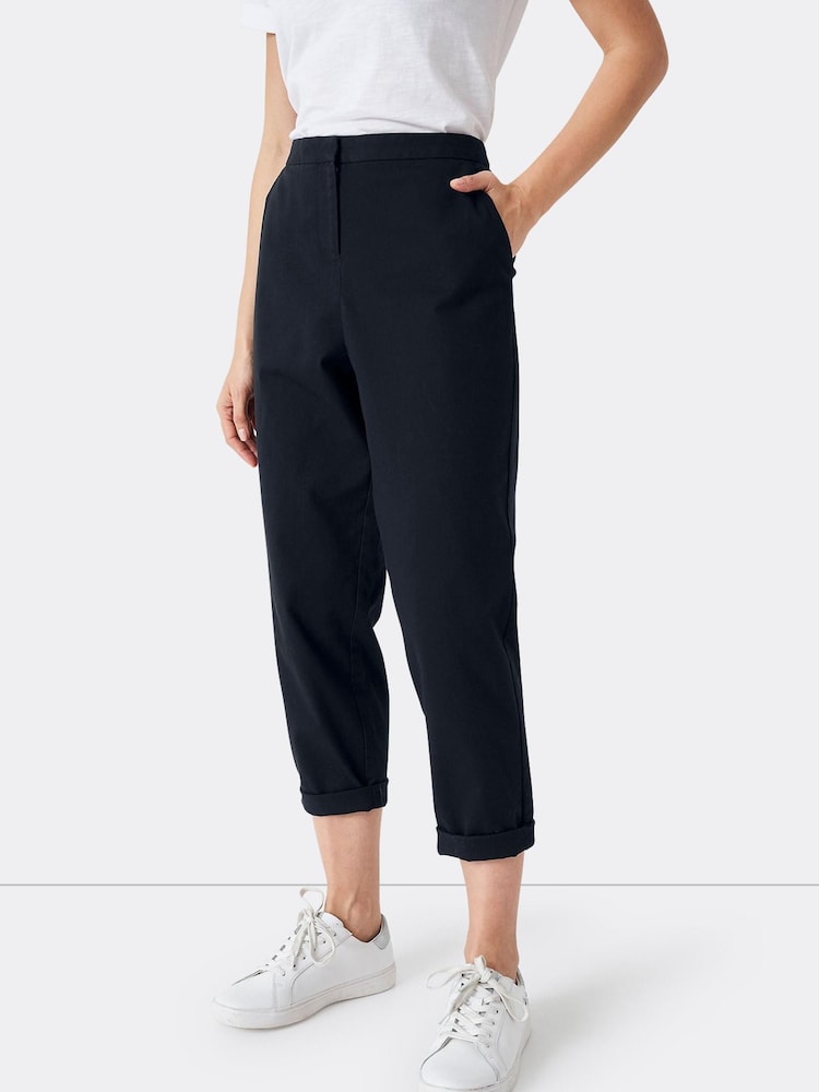 Crew Clothing Company Navy Blue Cotton Tapered Casual Trousers - Image 1 of 4