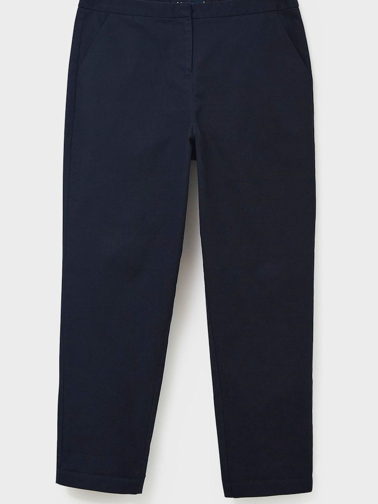Crew Clothing Company Navy Blue Cotton Tapered Casual Trousers - Image 4 of 4