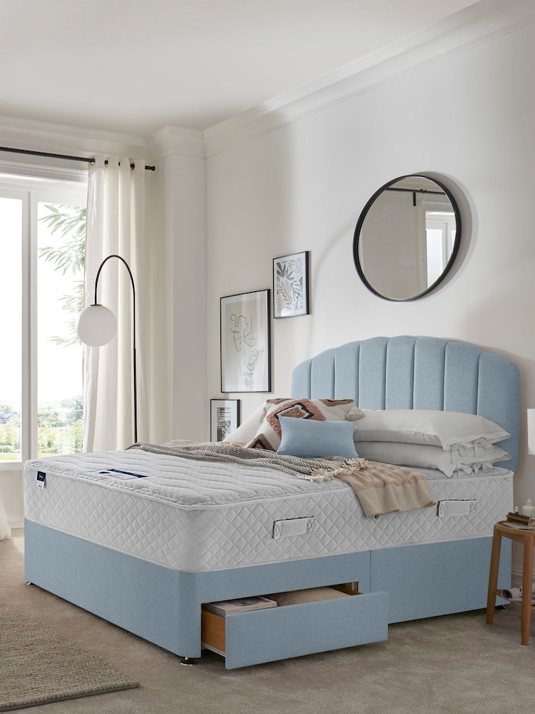 Silentnight Blue Miracoil Geltex 2 Drawer Divan Bed Set - Image 1 of 6