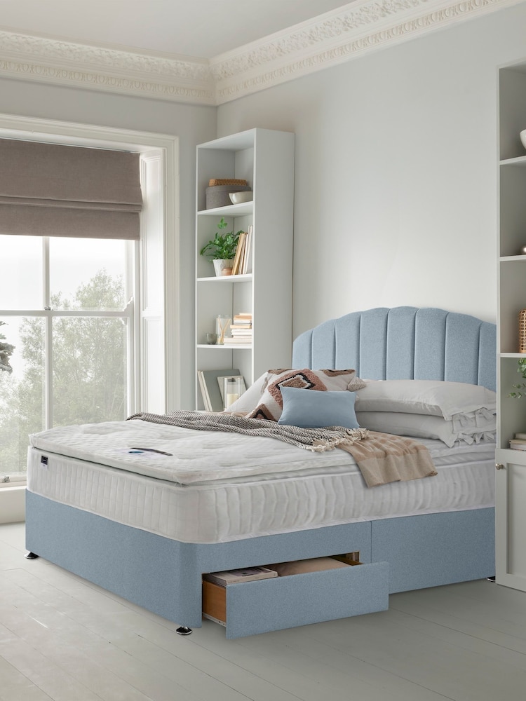 Silentnight Blue Mirapocket 1000 Geltex Pillowtop Mattress and 2 Drawer Divan Base Bed Set - Image 1 of 6