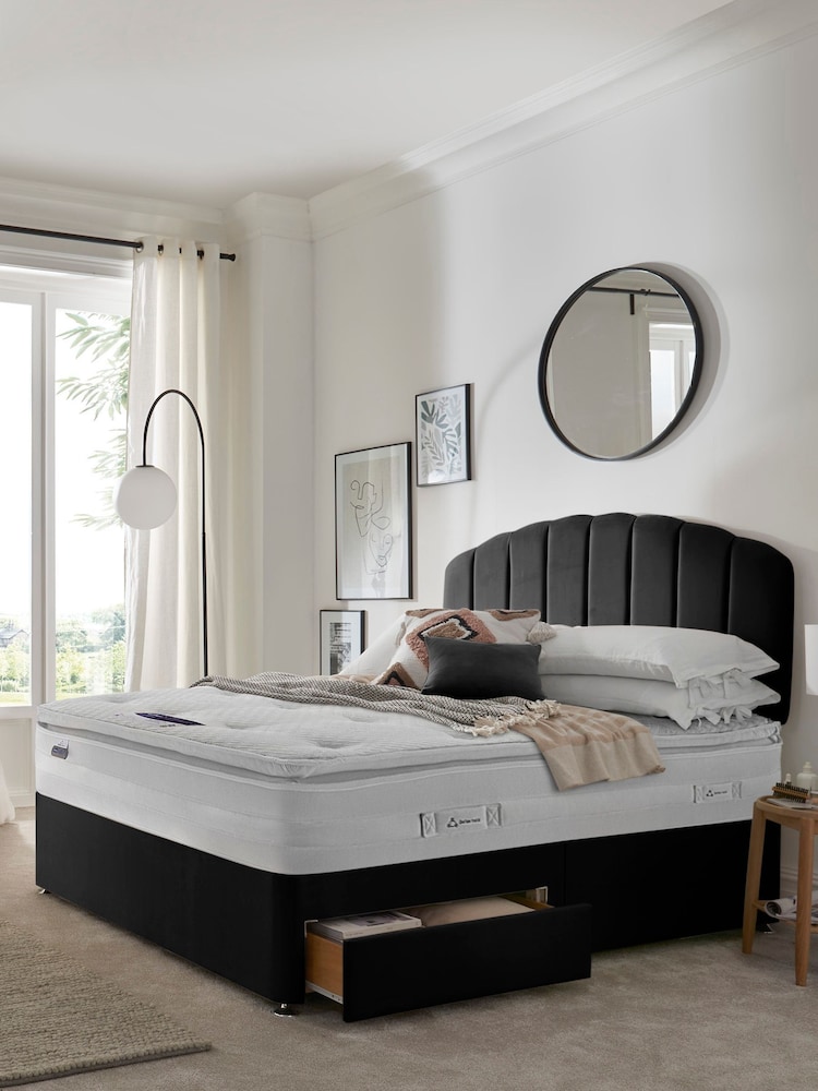 Silentnight Black Mirapocket 2000 Geltex Pillowtop Mattress and 2 Drawer Divan Base Bed Set - Image 1 of 5