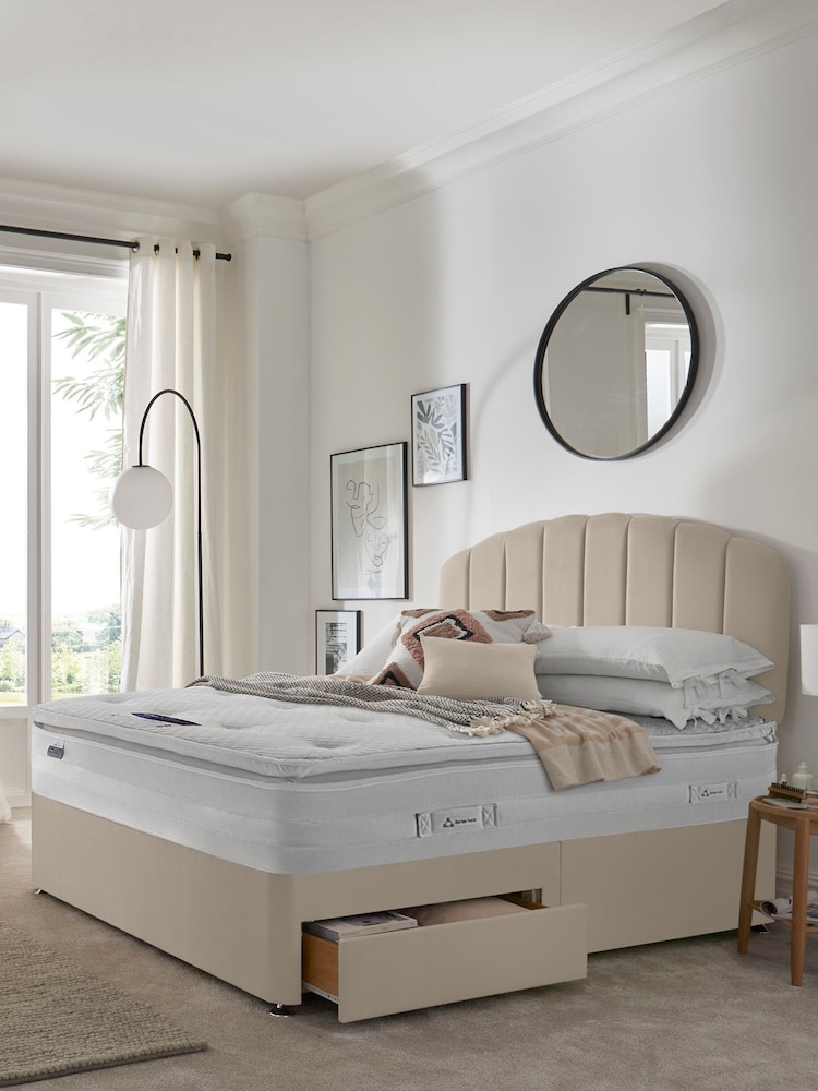 Silentnight Brown Mirapocket 2000 Geltex Pillowtop Mattress and 2 Drawer Velvet Divan Base Bed Set - Image 1 of 5
