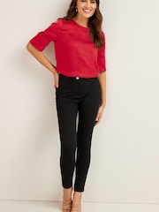 Red Curved Hem Satin Formal T-Shirt Top - Image 2 of 5
