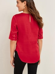 Red Curved Hem Satin Formal T-Shirt Top - Image 3 of 5