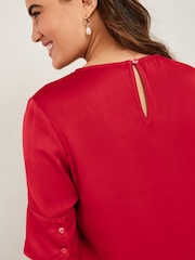 Red Curved Hem Satin Formal T-Shirt Top - Image 4 of 5