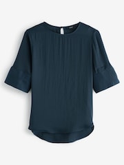 Navy Curved Hem Satin Formal T-Shirt Short Sleeves Top - Image 5 of 5