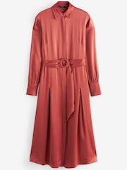 Rust Brown Satin Belted Midi Dress - Image 2 of 2