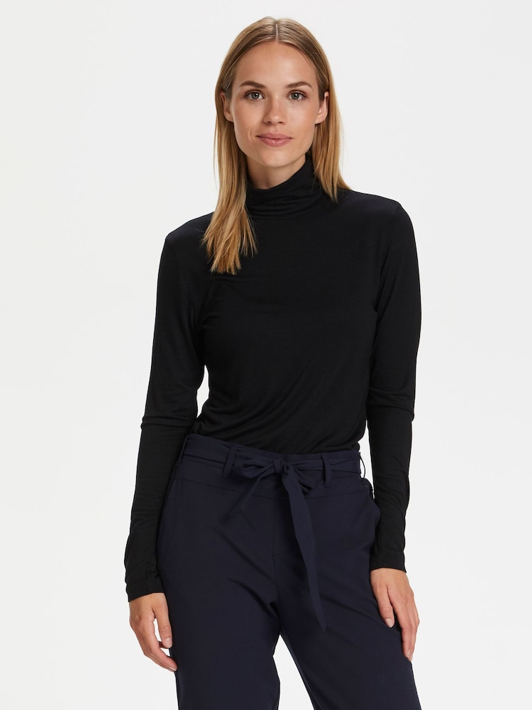 Kaffe Black Yoko Jersey Fitted Rollneck Blouse - Image 1 of 7 Kaffe Black Yoko Jersey Fitted Rollneck Blouse - Image 1 of 7