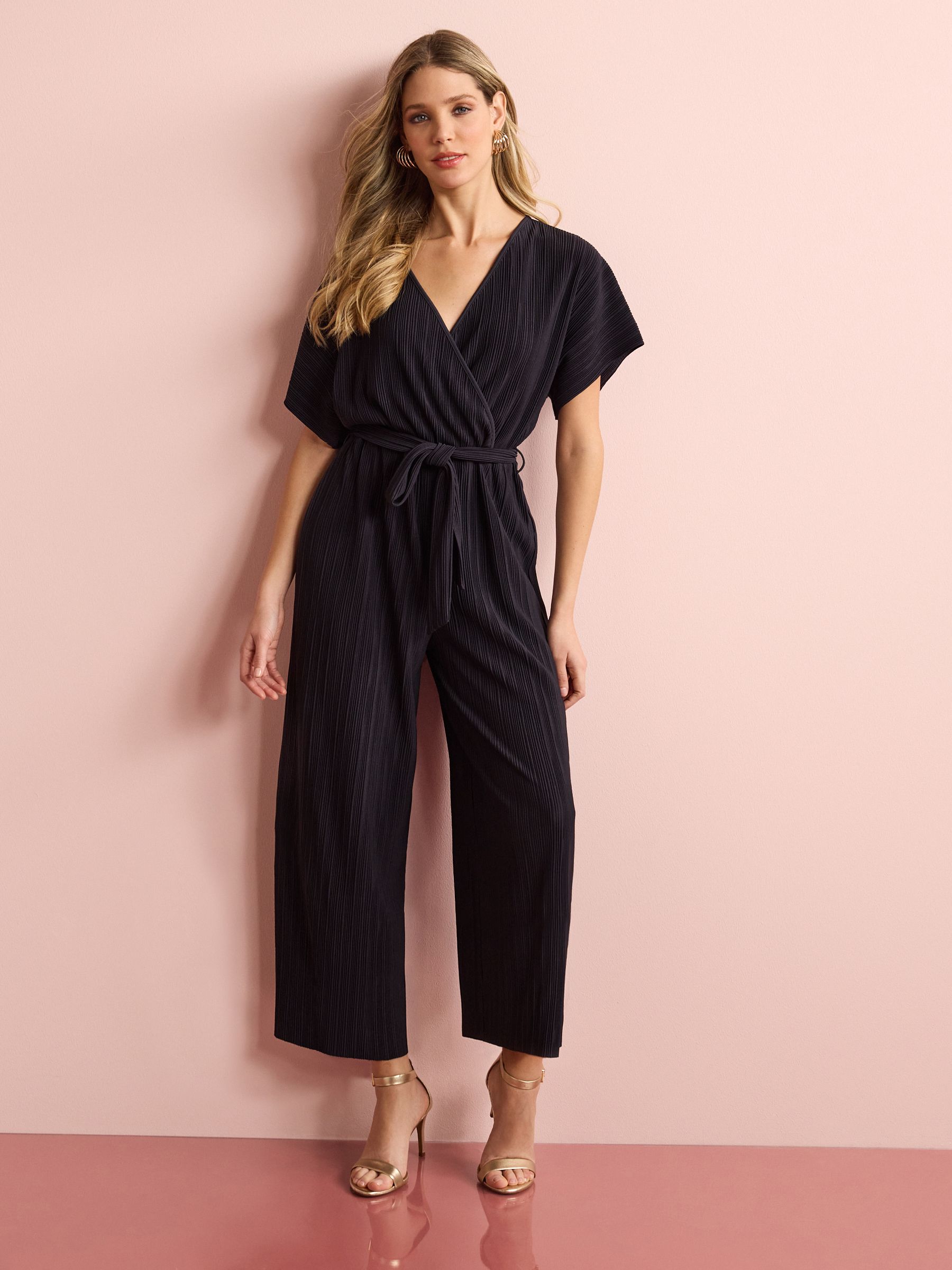 Buy Black Short Sleeve Plisse Jumpsuit from Next Luxembourg