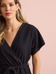 Black Short Sleeve Plissé Jumpsuit - Image 4 of 5