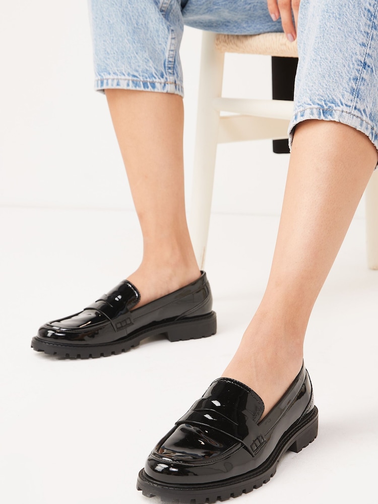 Black Extra Wide Fit Forever Comfort® Clean Patent Chunky Loafer Shoes - Image 2 of 6