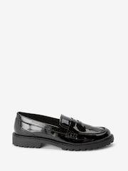 Black Extra Wide Fit Forever Comfort® Clean Patent Chunky Loafer Shoes - Image 3 of 6