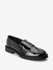 Black Extra Wide Fit Forever Comfort® Clean Patent Chunky Loafer Shoes - Image 4 of 6