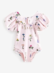 Baker by Ted Baker Gestreifter Badeanzug mit Kragen, Rosa - Bild 5 von 8