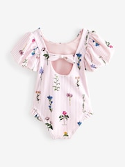 Baker by Ted Baker Gestreifter Badeanzug mit Kragen, Rosa - Bild 6 von 8