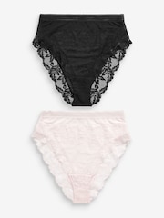 Black/Cream High Rise High Leg Lace Knickers 2 Pack - Image 1 of 7