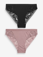 Black/Mauve Purple High Leg Microfibre & Lace Knickers 2 Pack - Image 1 of 1