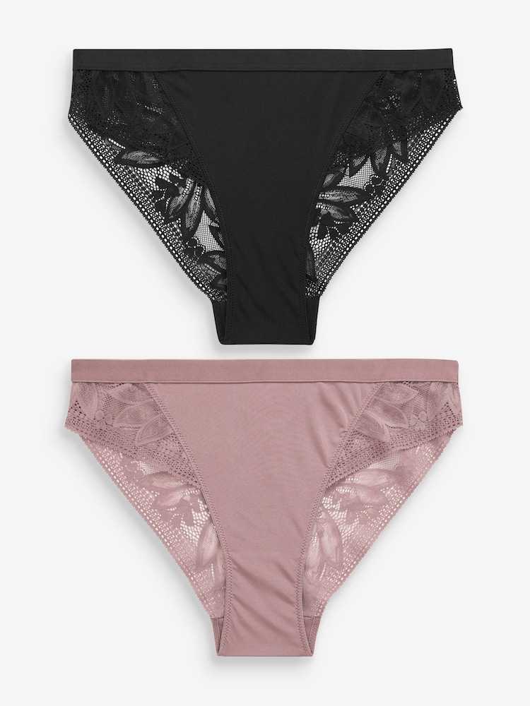 Black/Mauve Purple High Leg Microfibre & Lace Knickers 2 Pack - Image 1 of 1