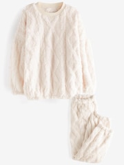 Cream Cosy Fleece Cable Pyjamas (3-16yrs) - Image 5 of 6