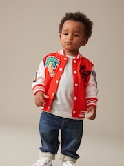 Bright Red Letterman 100% Cotton Jacket (3mths-7yrs) - Image 1 of 8