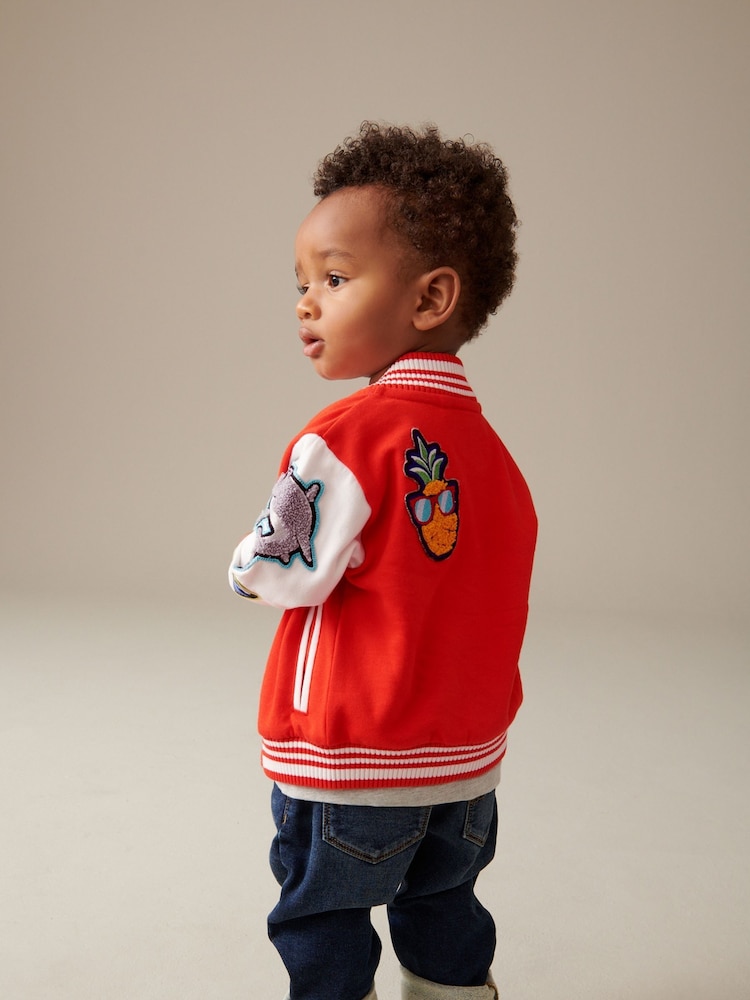 Bright Red Letterman 100% Cotton Jacket (3mths-7yrs) - Image 2 of 8