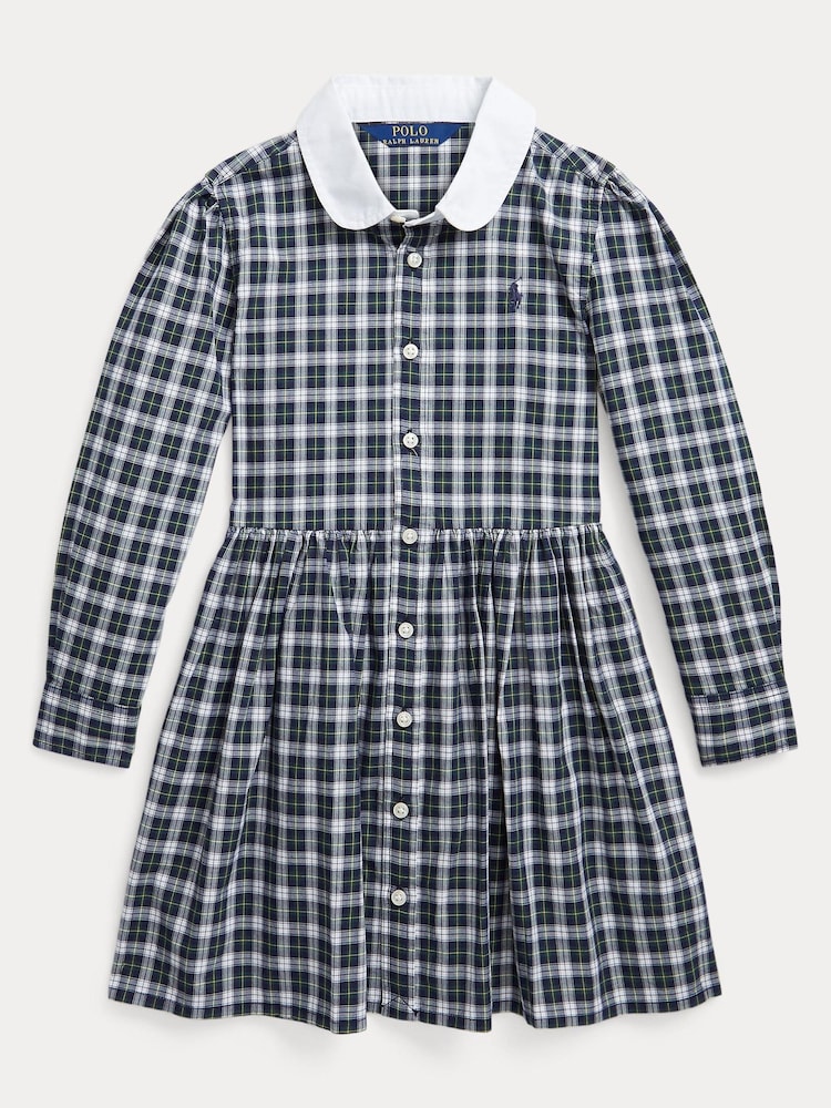 Polo Ralph Lauren Mädchen Kariertes Hemdkleid mit Logo, Blau - Bild 1 von 2