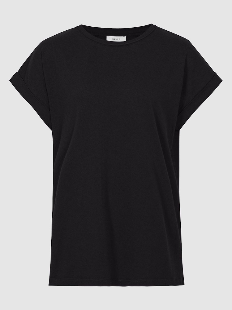Reiss Black Tereza Cotton-Jersey Crew Neck T-Shirt - Image 2 of 6