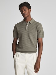 Reiss Sage Dollar Textured Diamond Stitch Polo T-Shirt - Image 1 of 6