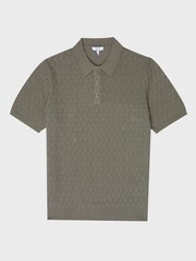 Reiss Sage Dollar Textured Diamond Stitch Polo T-Shirt - Image 2 of 6