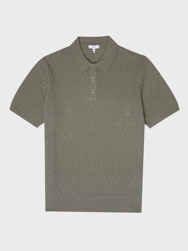 Reiss Sage Dollar Textured Diamond Stitch Polo T-Shirt - Image 2 of 6