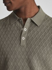 Reiss Sage Dollar Textured Diamond Stitch Polo T-Shirt - Image 4 of 6
