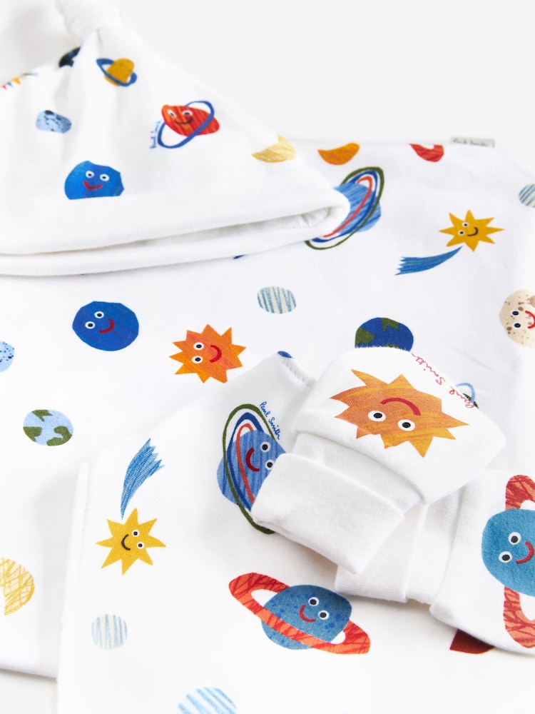 Paul Smith Baby Boys White 'Planet' Print Sleepsuit Gift Set - Image 8 of 8