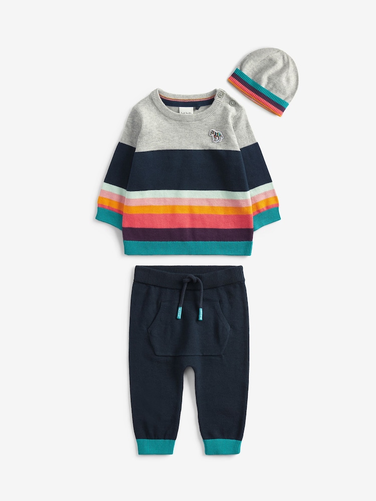 Paul Smith Junior Baby Boys 100% Cotton Stripe Knitted Artist Stripe Set with Hat - Image 1 of 7
