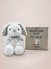 Babyblooms 100% Cotton Personalised White Rag Book and Little Grey Bunny Gift Set - Image 1 of 6