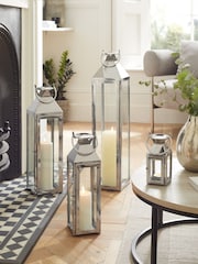 Silver Extra Large Metal And Glass Lantern - Image 1 of 6