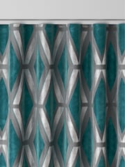 Teal Blue Collection Luxe Heavyweight Geometric Cut Velvet Made To Measure Curtains - Image 5 of 9