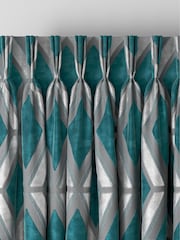 Teal Blue Collection Luxe Heavyweight Geometric Cut Velvet Made To Measure Curtains - Image 6 of 9